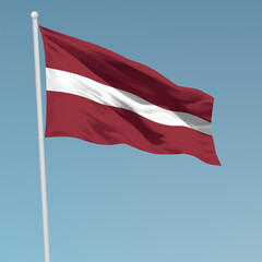 Fototapeta na wymiar Waving flag of Latvia on flagpole. Template for independence