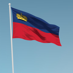 Waving flag of Liechtenstein on flagpole. Template for independence