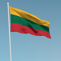 Waving flag of Lithuania on flagpole. Template for independence