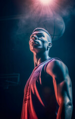 Epic portrait of a basketball player seen from below