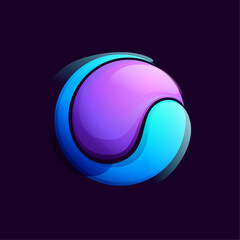 Multicolor fintech logo. Abstract sphere icon. Gradients inside circle. Vector colorful lilac emblem. Perfect for your blockchain app, vibrant branding, banking identity, e-commerce business.