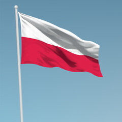 Waving flag of Poland on flagpole. Template for independence