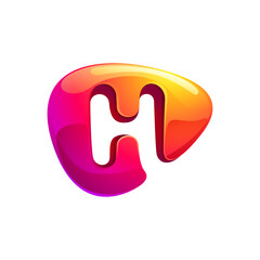 Initial letter H logo cut out of triangle sphere shape. Multicolor metallic arrow icon template. Abstract vector design element. Perfect for play button, fintech identity, sport emblem, delivery app.