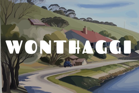Wonthaggi: Beautiful painting of an Australian scene with the name Wonthaggi in Victoria