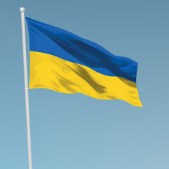Waving flag of Ukraine on flagpole. Template for independence