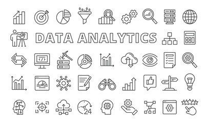 Set of Data analytics icons in line design .Data visualization, Charts, Analytics dashboard, Big data, Statist. Data analytics vector illustrations. icons isolated on while background vector.