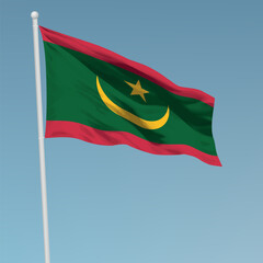 Waving flag of Mauritania on flagpole. Template for independence day