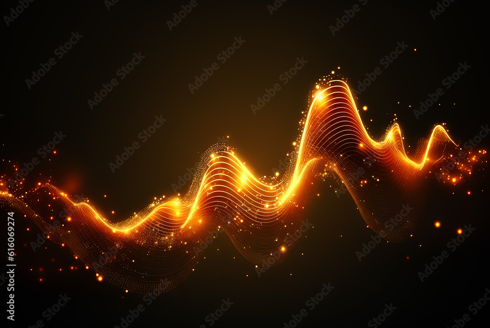 Poster technology abstract with shiny data wave flow. science concept with glowing wires connected on futur