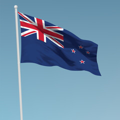 Waving flag of New Zealand on flagpole. Template for independence day