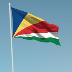 Waving flag of Seychelles on flagpole. Template for independence day