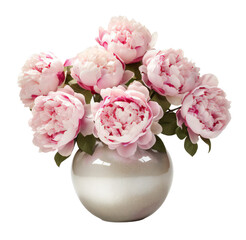 Lush, large bouquet of pink peonies in a modern, ceramic vase. Isolated on transparent background. KI.	
