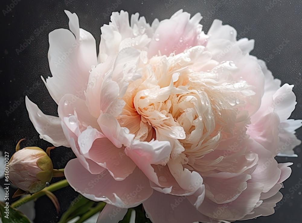 Poster pink peony isolated close up created with generative ai technology