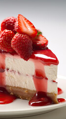 Delicious and creamy slice of cheesecake with strawberry