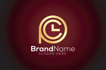 Letter P C clock logo design template