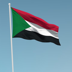 Fototapeta na wymiar Waving flag of Sudan on flagpole. Template for independence day