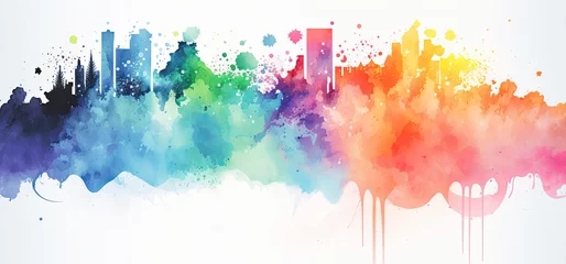 Crédence de cuisine en verre imprimé Colorful watercolor illustration of a cityscape - Generative AI