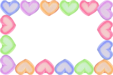 Romantic Frame of Pastel Colored Heart Shaped Marshmallow Candies on transparent backdrop, png file