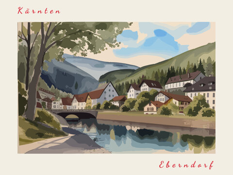 Eberndorf: Postcard design with a scene in Austria and the city name Eberndorf