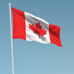 Fototapeta na wymiar Waving flag of Canada on flagpole. Template for independence day