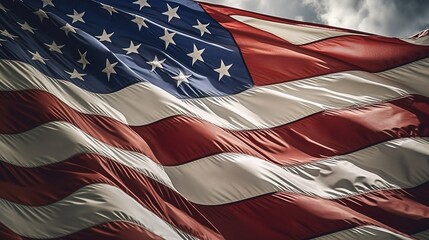 United State of America flag is blowing with the twilight sky background, independence day celebration, Generative AI