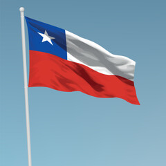Waving flag of Chile on flagpole. Template for independence day