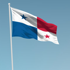 Waving flag of Panama on flagpole. Template for independence day