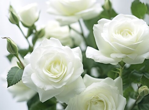 White roses bouquet, white roses close up created with Generative AI technology