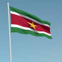 Waving flag of Suriname on flagpole. Template for independence day