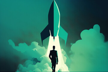 ai generated illustration Startup business concept. rocket is launching flying for growth business