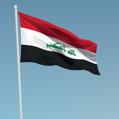 Waving flag of Iraq on flagpole. Template for independence day