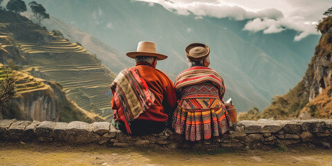 Pärrchen in Peru KI - obrazy, fototapety, plakaty