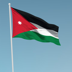 Fototapeta na wymiar Waving flag of Jordan on flagpole. Template for independence day