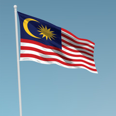 Waving flag of Malaysia on flagpole. Template for independence day