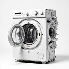 Broken washing machine on white background Generative AI