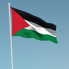 Waving flag of Palestine on flagpole. Template for independence day