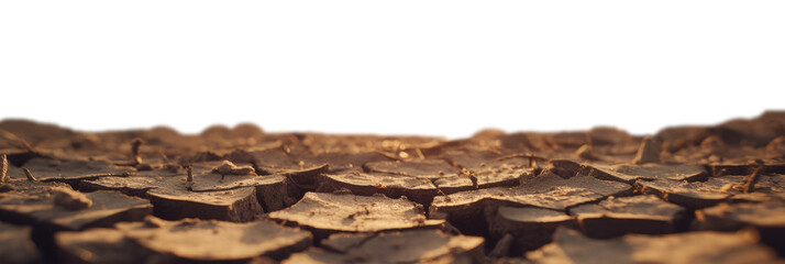Banner of a very dry soil, clay, desert, global warming, isolated, generative ai