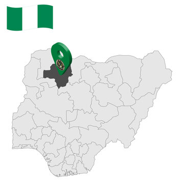 Location Zamfara State on map Nigeria. 3d Zamfara location sign. Flag of Nigeria. Quality map with  States of Nigeria for your web site design, logo, app, UI. Stock vector. EPS10.