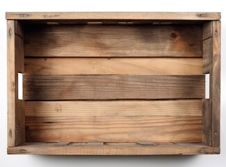 Top view of old wooden box isolated on white background created with Generative AI technology