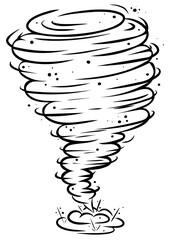 Tornado whirlwind vector icon. Storm hurricane silhouette illustration. Swirl air cyclone weather spiral symbol. Nature disaster black line vortex isolated on white background.