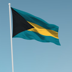 Waving flag of Bahamas on flagpole. Template for independence day