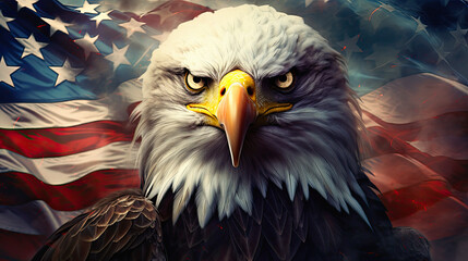 Naklejka premium An eagle and an American flag , ai generative
