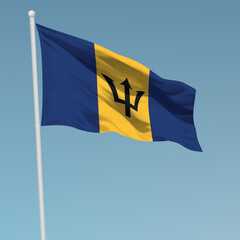 Waving flag of Barbados on flagpole. Template for independence day