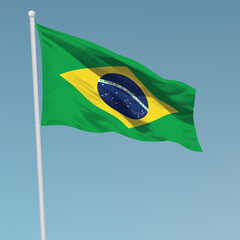 Waving flag of Brazil on flagpole. Template for independence day