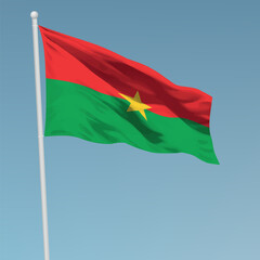 Waving flag of Burkina Faso on flagpole. Template for independence day - obrazy, fototapety, plakaty