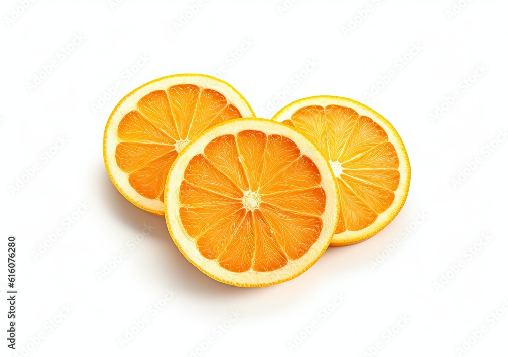 Poster orange slices on white background created with generative ai technology