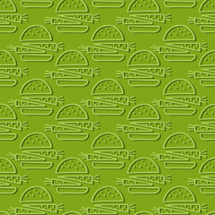 colorful linear abstract vege vegan seamless pattern with doodle elements isolated on green background for web and print - 616076429