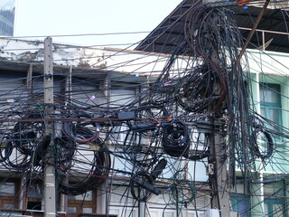 Typical eletricity distribution towers in Bangkok