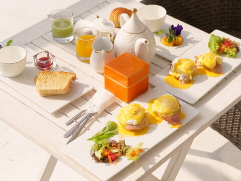 Delicious hotel breakfast at the beach