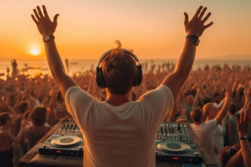 Photo of a DJ performing live in front of a high-energy audience