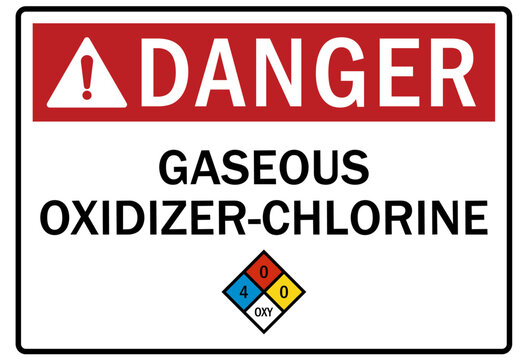 Pool chemical hazard sign and labels gaseous oxidizing chlorine